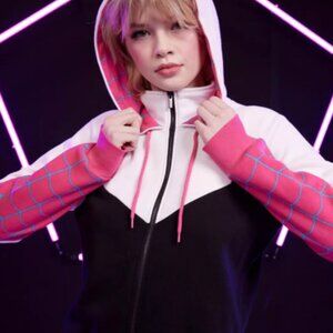Spider-Man Inspired Zip-Up Hoodie with Pink Web Lining